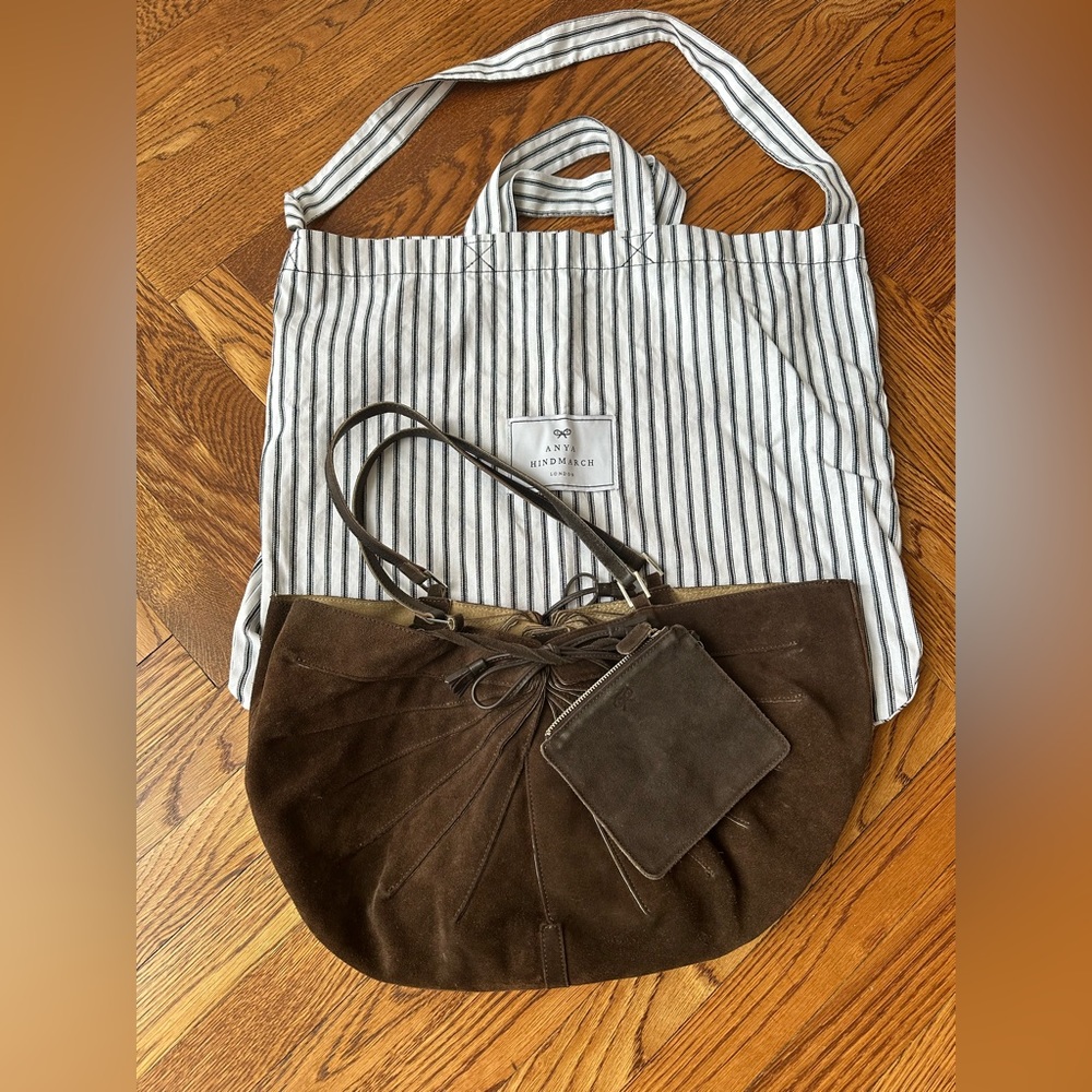Anya Hindmarch Brown Suede Shoulder Bag with Coin Pouch